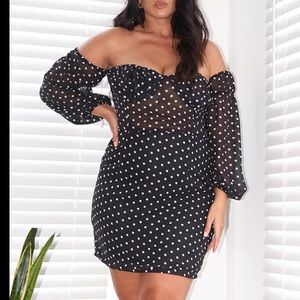 PRETTYLITTLETHING Plus Black Polka Dotted Mesh Bodycon Dress